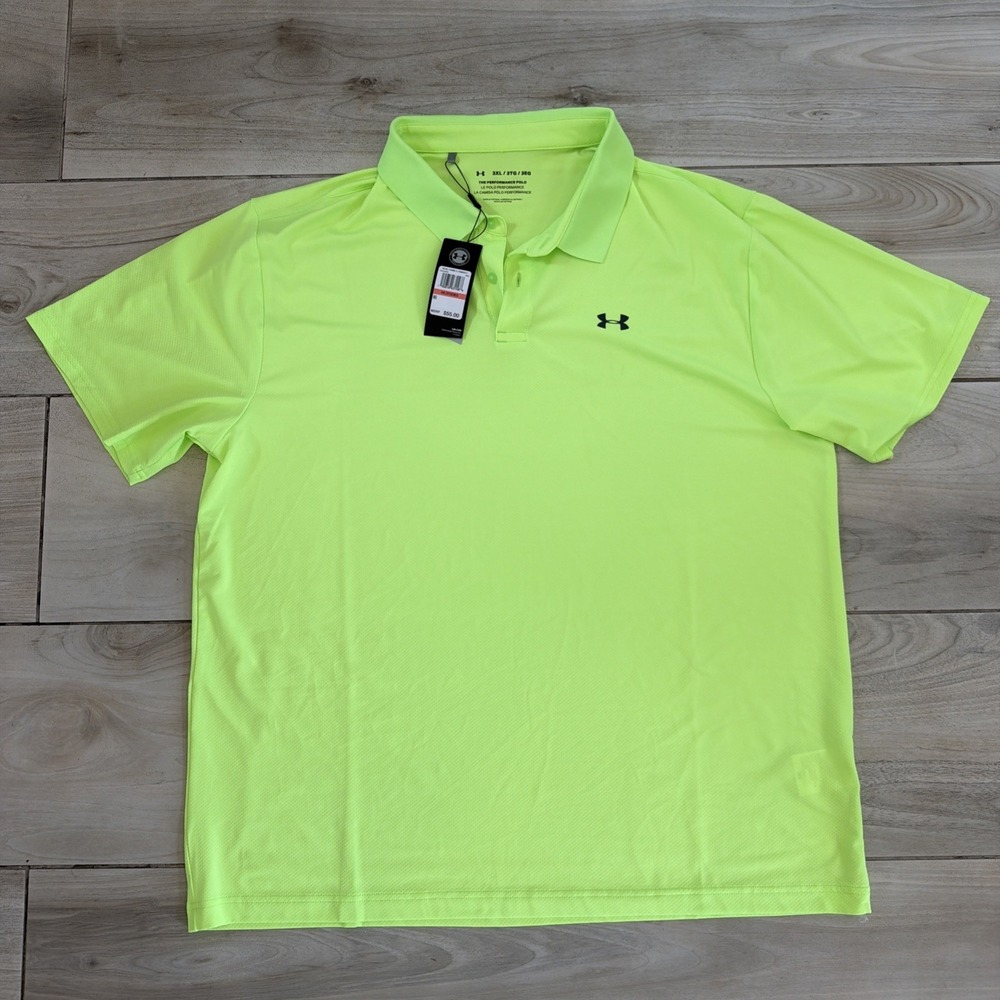 New Under Armour Performance Golf Polo Shirt Mens XXXL Neon Green Stretch Active